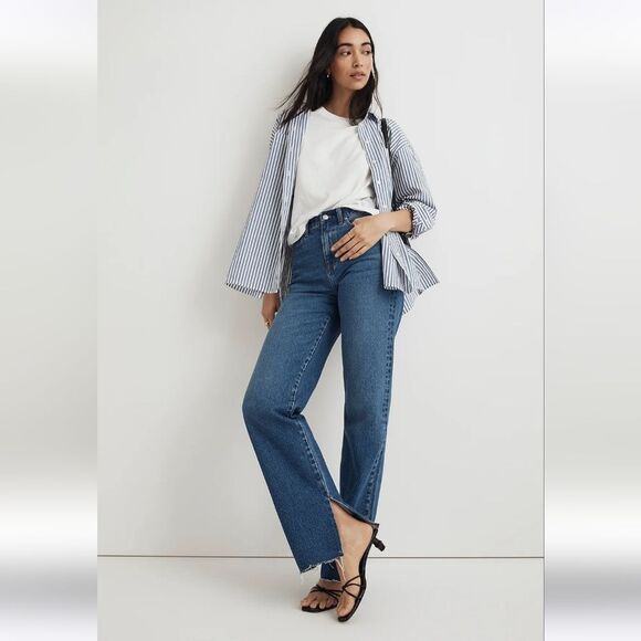 Madewell Denim - Madewell Baggy Straigh Leg Slit Hem Medium Wash High Rise Denim Jeans 30